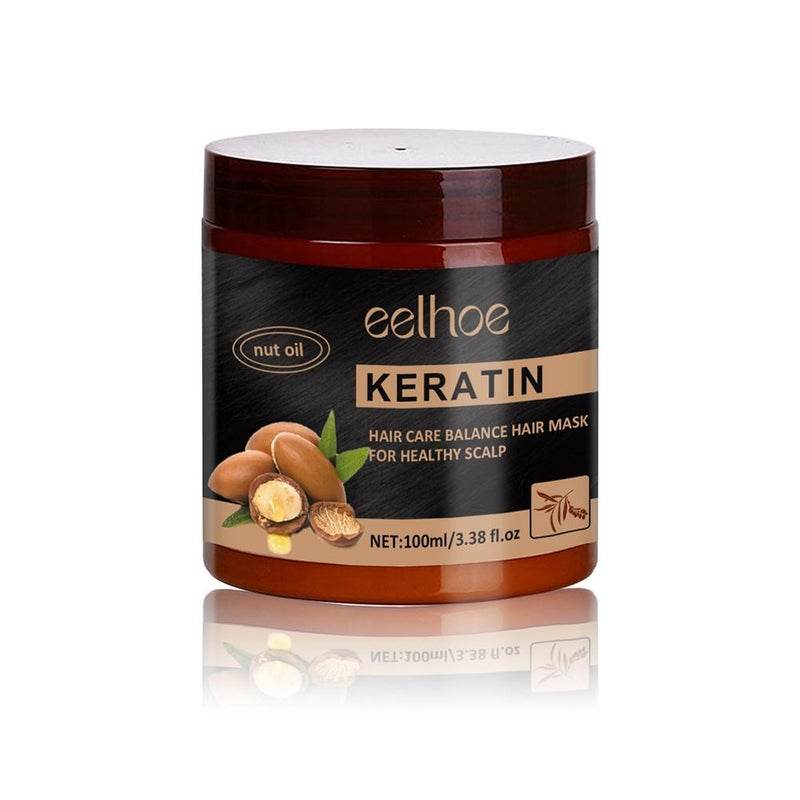 Nut Keratin Hair Mask: Smooths, moisturizes, repairs frizz and dryness, and nourishes hair.